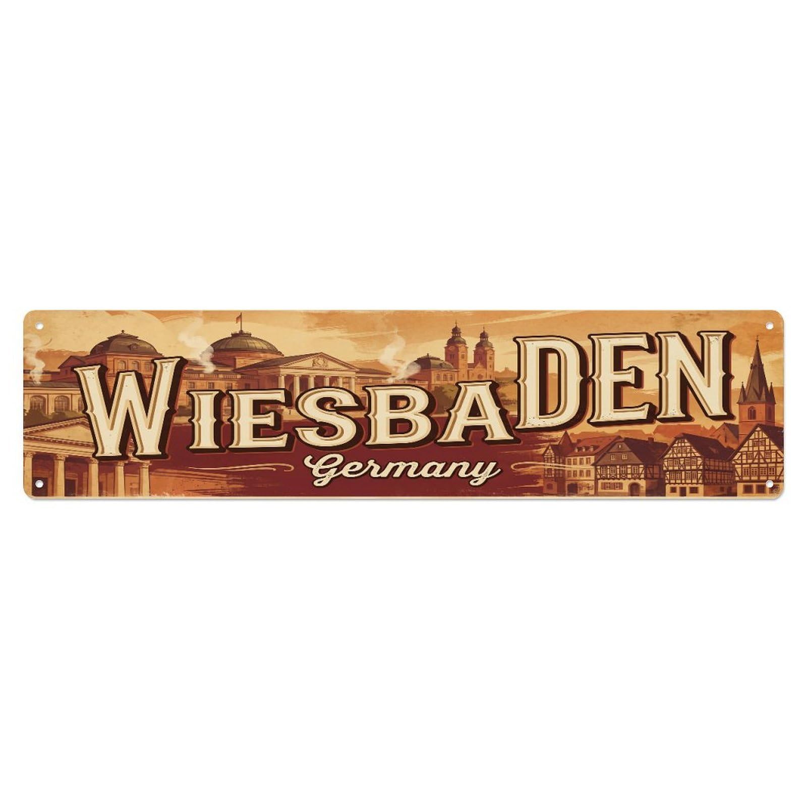 Metal Tin Sign Vintage Travel Germany Wiesbaden