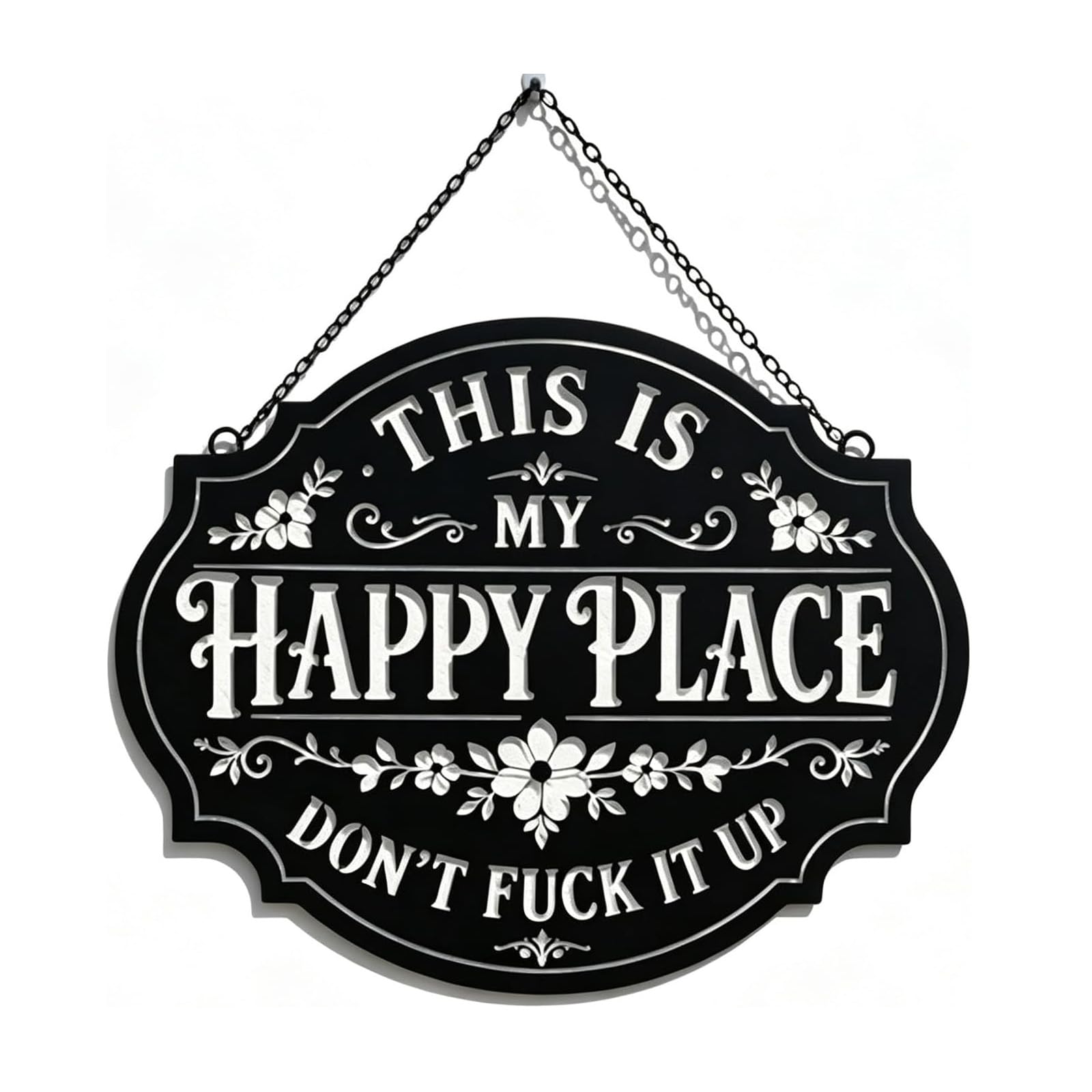 Targa da parete Sassy Happy Place, targa "Don't Fuck It Up". (#L) | Cartello da appendere floreale vintage This Is My Happy Place, cartello da parete in metallo Don't Fuck It Up