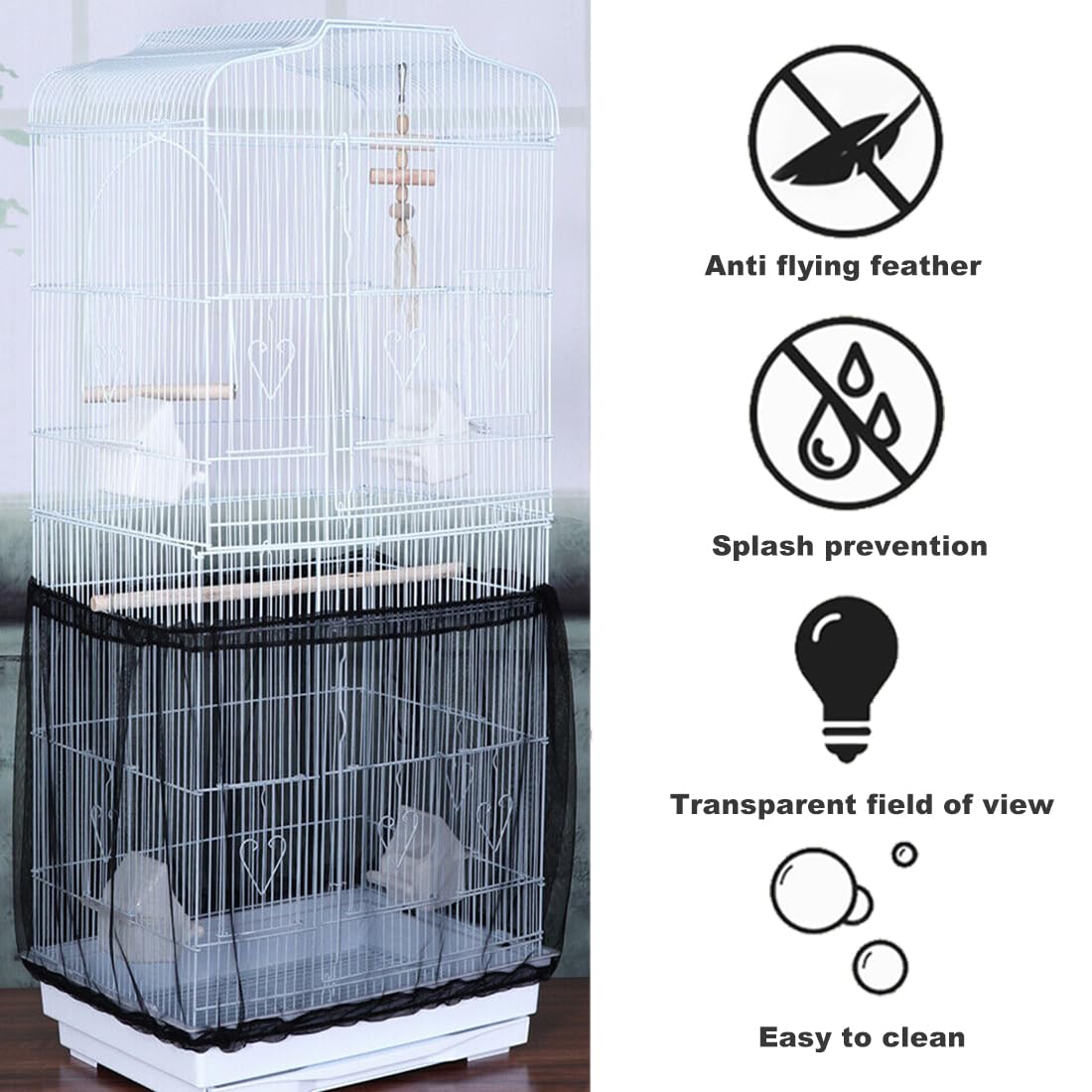 2 Coperture Universali Per Gabbie Uccelli - Rete Nylon Morbida, Regolabile 140-220cm, Nero E Bianco - Foto 10