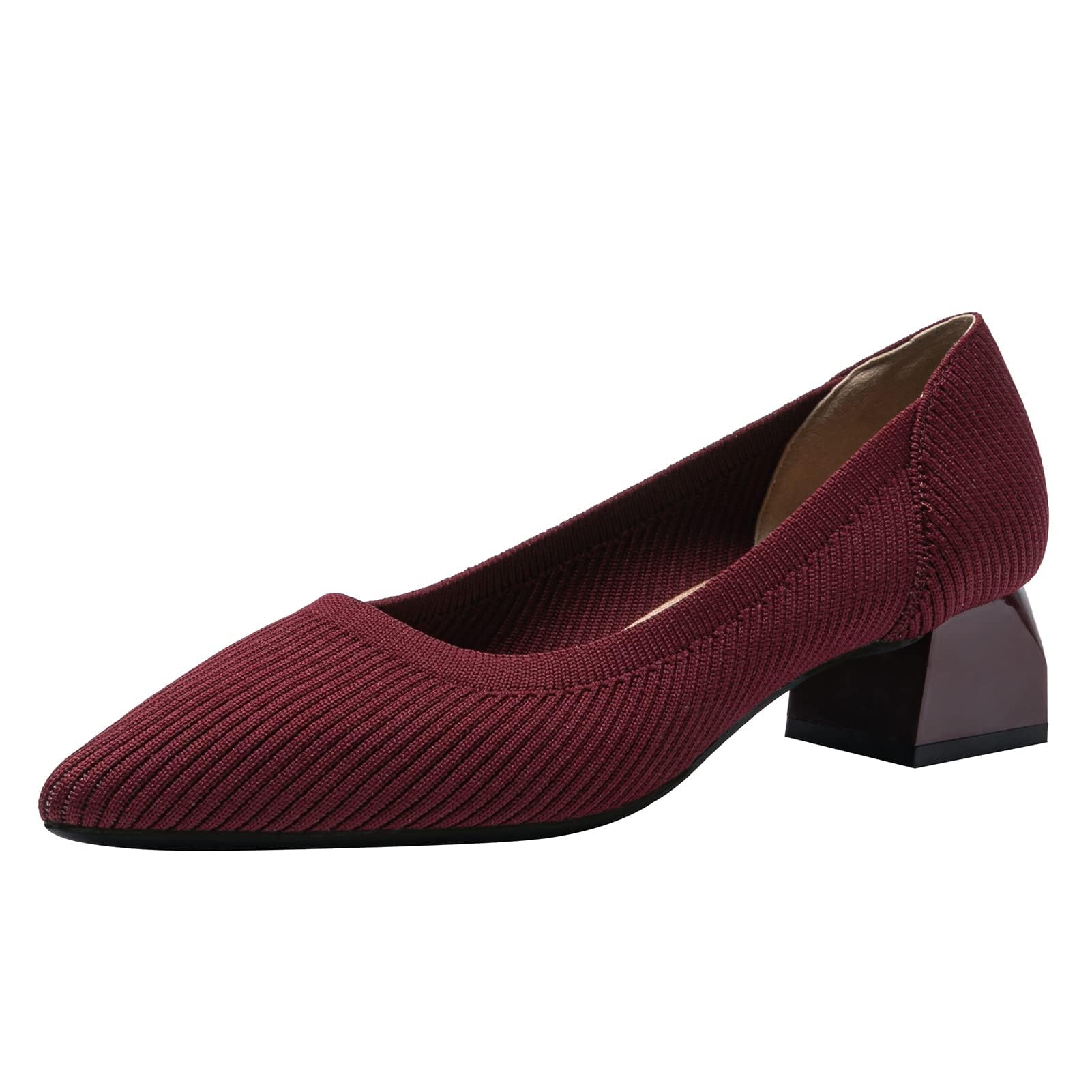 youngshow Women's Pumps Kitten Heels Pointed Toe Knit Slip On Comfortable Casual Formal Dress Shoes