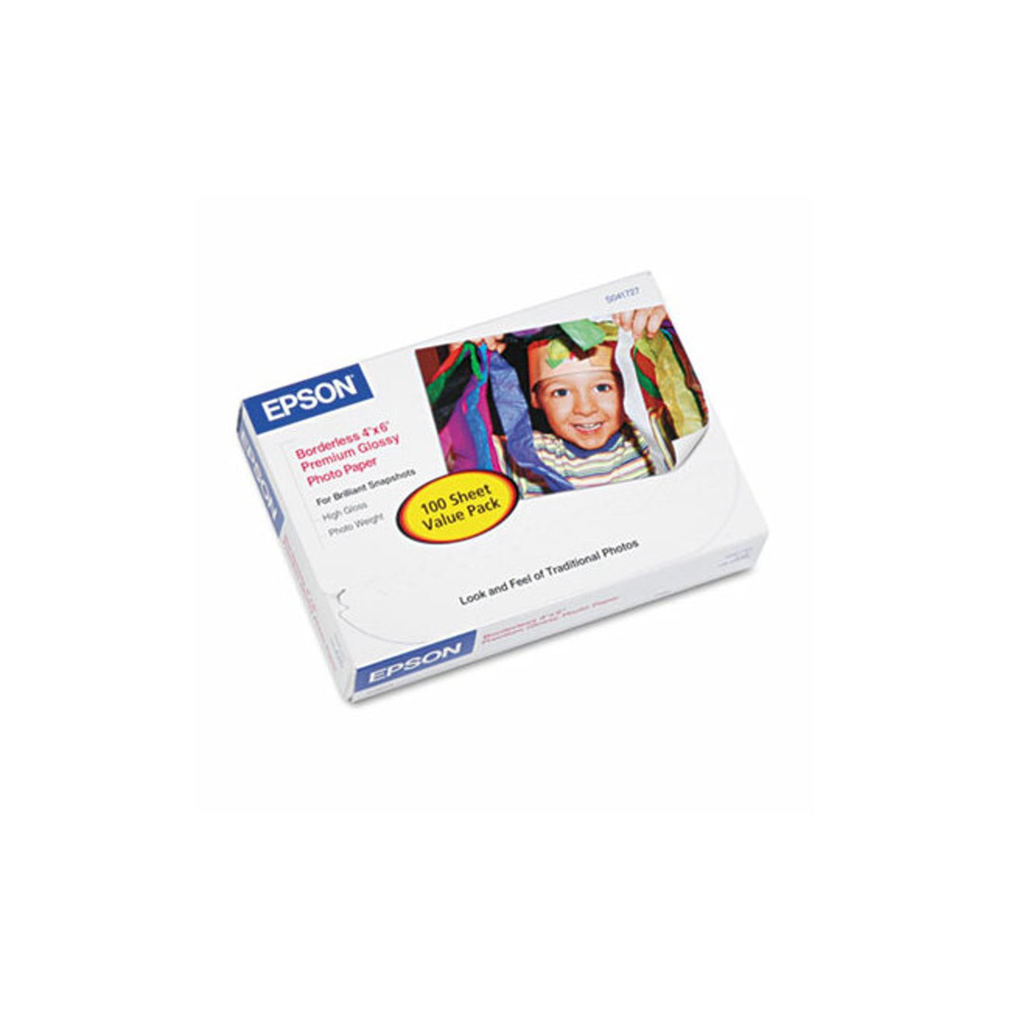 Epson Premium - Papel fotográfico, 68 libras, brillante, 4 x 6, 100 hojas/paquete