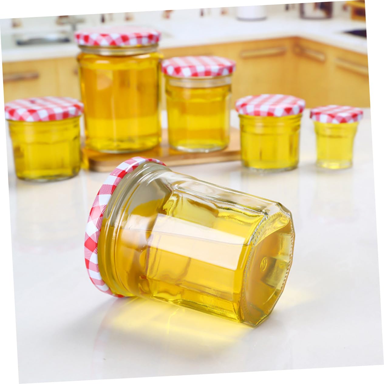 6 Stück Glas Vorratsbehälter mit Luftdichtem Verschluss Transparente Honig und Küchenaufbewahrungsgläser Staubgeschützte Frischhaltedosen für Haushalt und Marmeladenlagerung