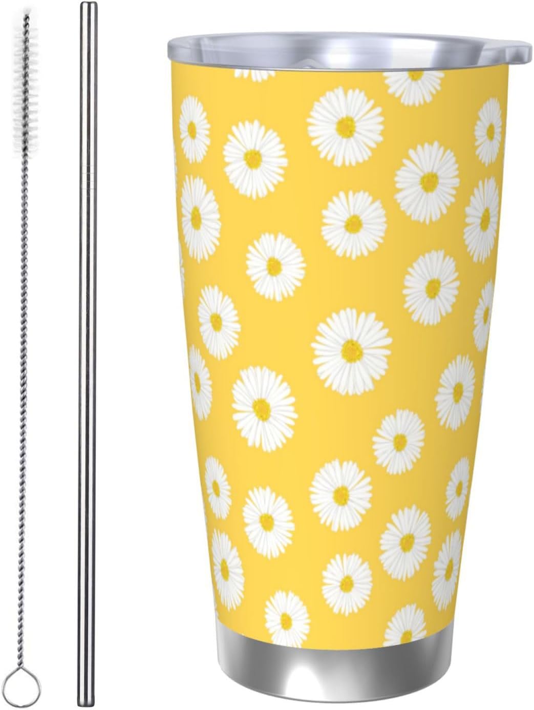 Daisy Flowers Tumbler 20oz Floral Stainless Steel Vacuum Insulated Tumblers with Lid and Straw Yellow Travel Coffee Mug Tea Wine Cups Water Bottle Gifts for Women