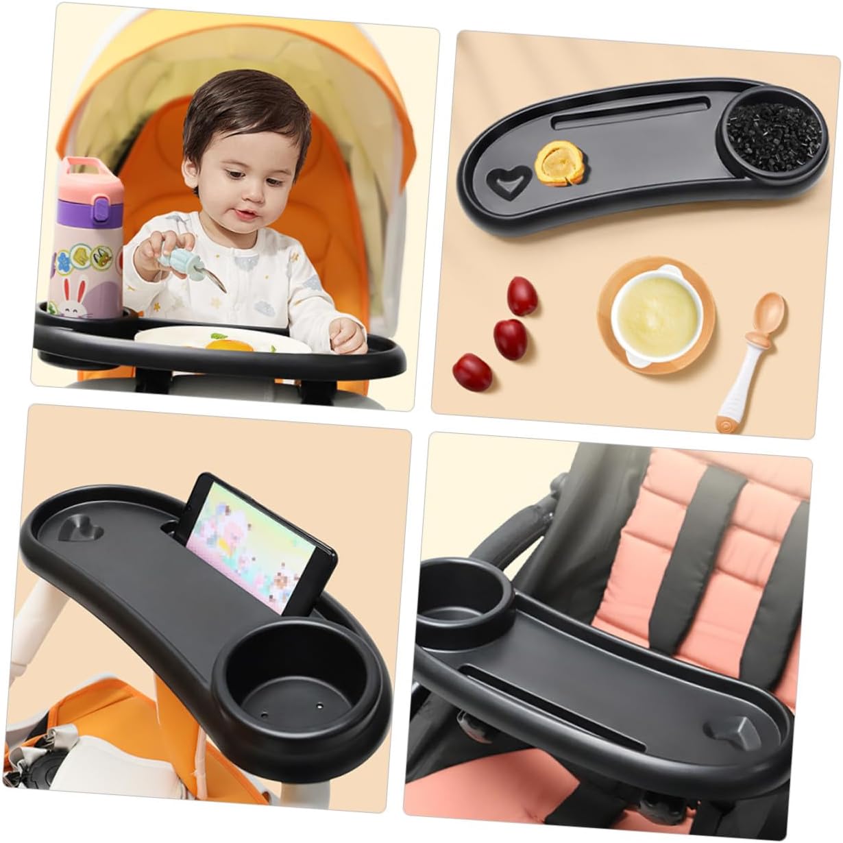 Removable Stroller Snack Tray with Cup Holder Food Tray for Stroller Easy to Install Plastic Travel Cart Accessory