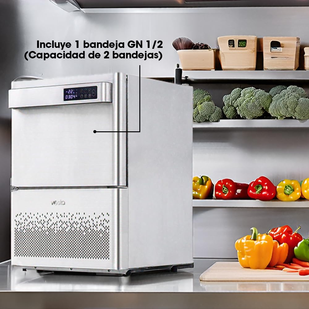 Vesta Precision Abatidor de Temperatura Compacto BF100 con Capacidad de Carga 2 Bandejas - GN 1/2 | Hasta 4kg de Producción | Arcón Congelador para Enfriar y Congelar Alimentos en Tiempo Reducido
