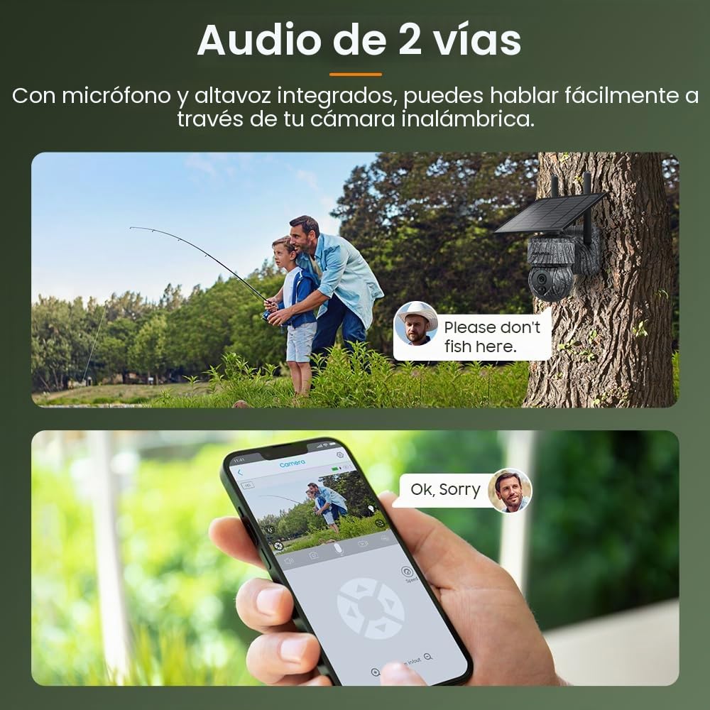 SHIWOJIA 4G LTE Cámara de Vigilancia Exterior Solar, 2K 360° PTZ Cámara de Seguridad Solar con Tarjeta SIM, Audio de 2 vías, Sensor de Movimiento PIR