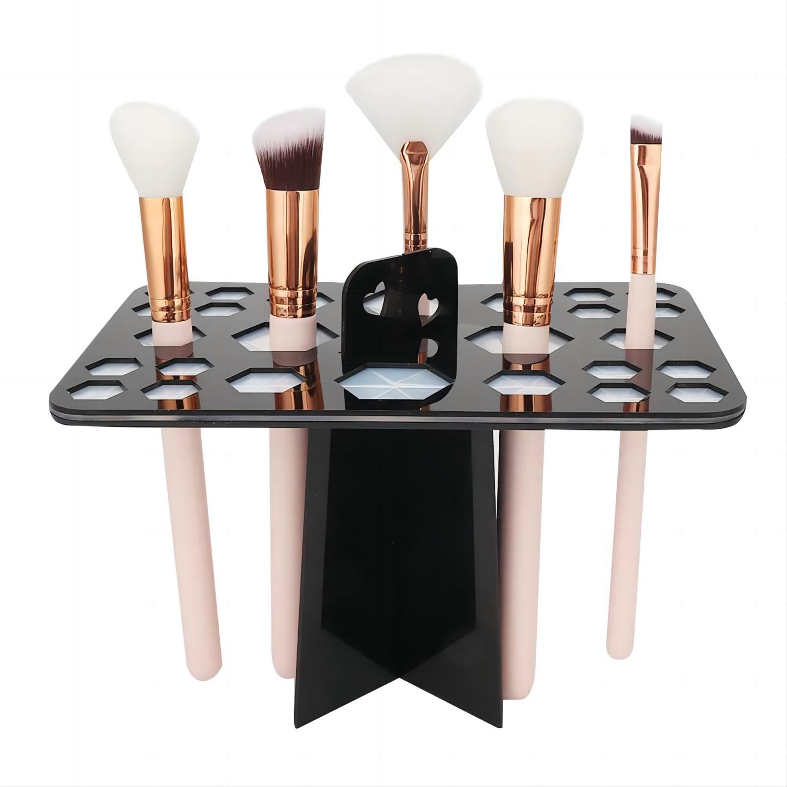 Vifer Black Makeup Brush Holder, 26 Holes Cosmetic Brush Drying Rack Makeup Brush Organizer Foldable Brush Holder