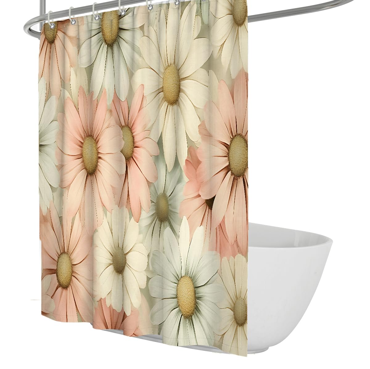 Rideau douche fleurs botaniques marguerites rétro mignonnes W200xL200 cm