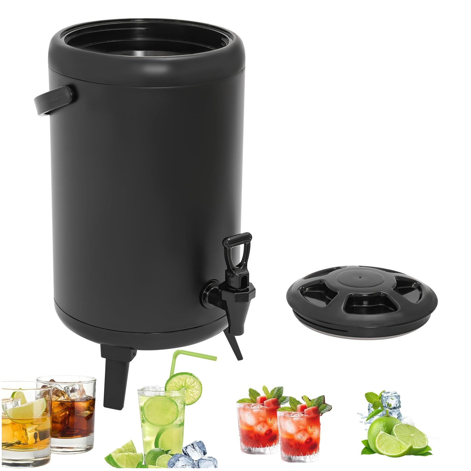 Dispenser per bevande da 10 l, in acciaio inox, con rubinetto, contenitore isolante di alta qualità con treppiede pieghevole, per campeggio, sport, tempo libero (nero)