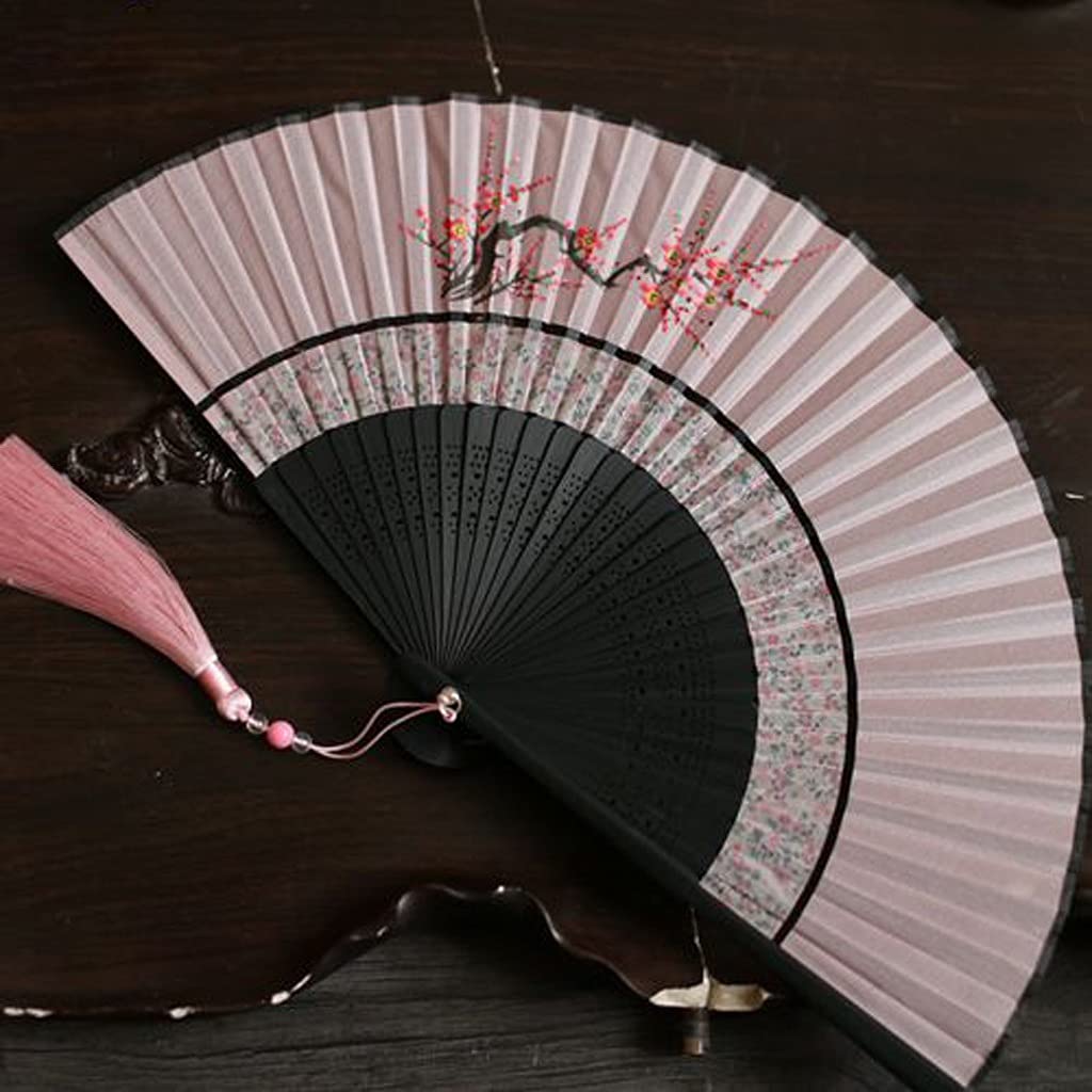 Abanico plegable de verano de 6 pulgadas con borlas, ventilador femenino portátil diario ((B, talla única)