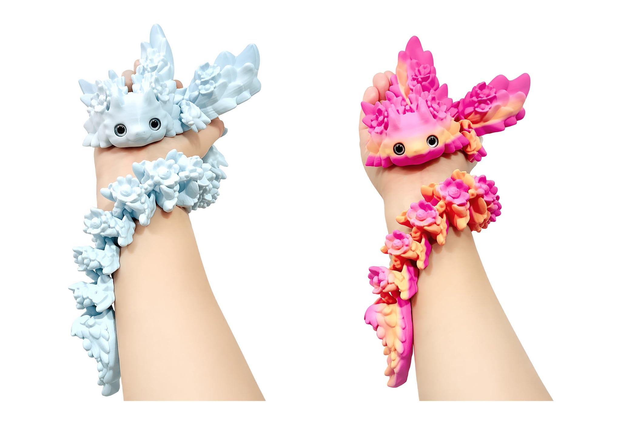 Copbopwn 2Pcs 3D Printed Axolotl 8.27 Inch 3D Printed Winged Axolotl Flexible Articulated Salamander Toy Stress Relief 3D Printed Animals Desk Decor Gradient Color Fidget Gift for Animal Lover