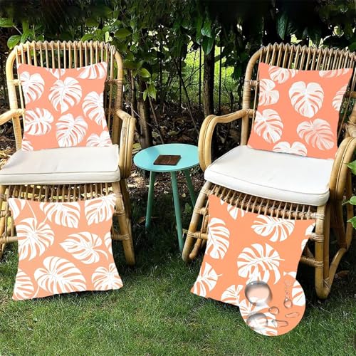 Housse de coussin extérieur 50x50 lot de 4 blanc à motif feuilles Z-66