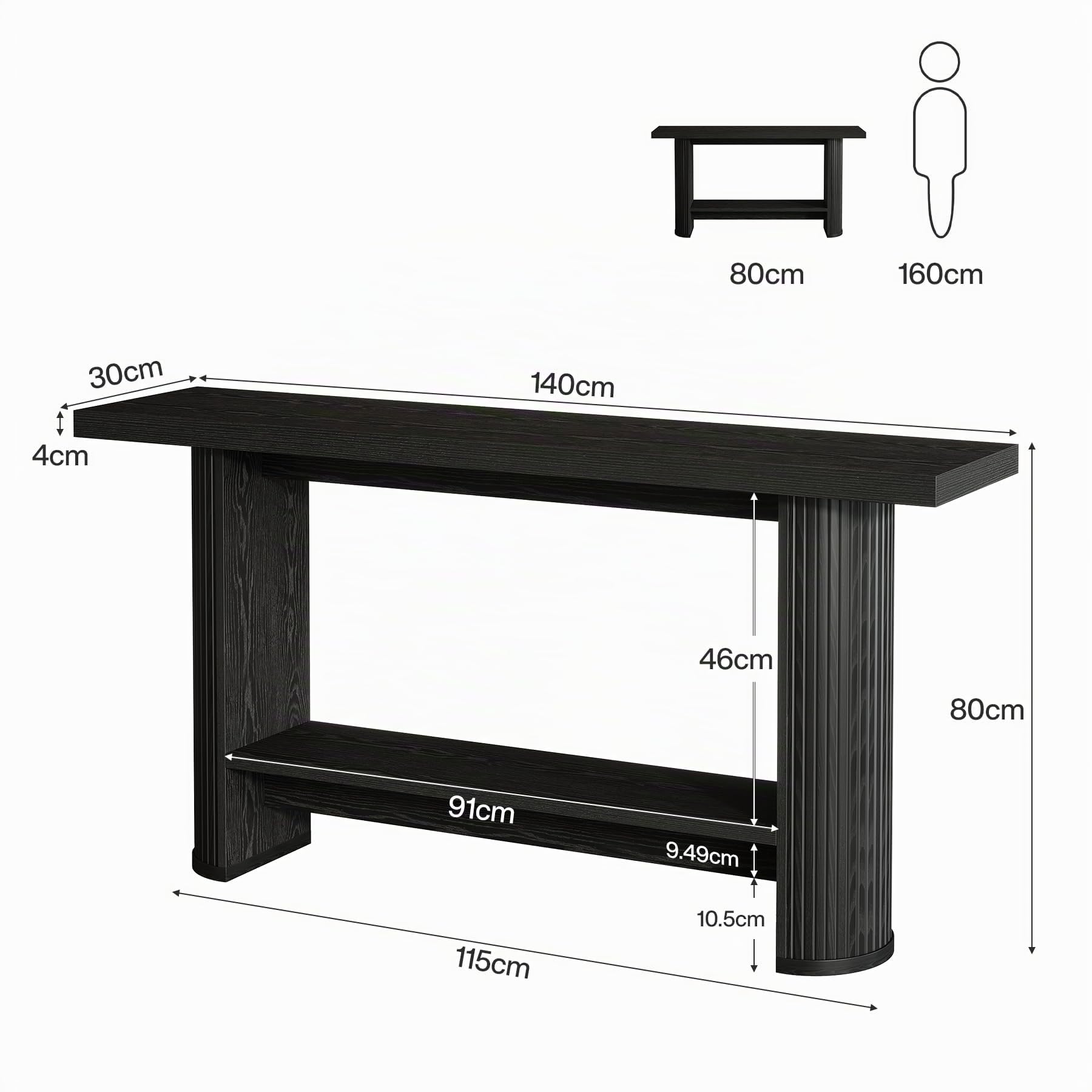 Tribesigns Consolle Ingresso, 140 cm Tavolo Consolle Moderno da Corridoio, Tavolino in Legno a Ripiani da Posizionare Dietro il Divano per Soggiorno, Camera, Ingresso, Nero