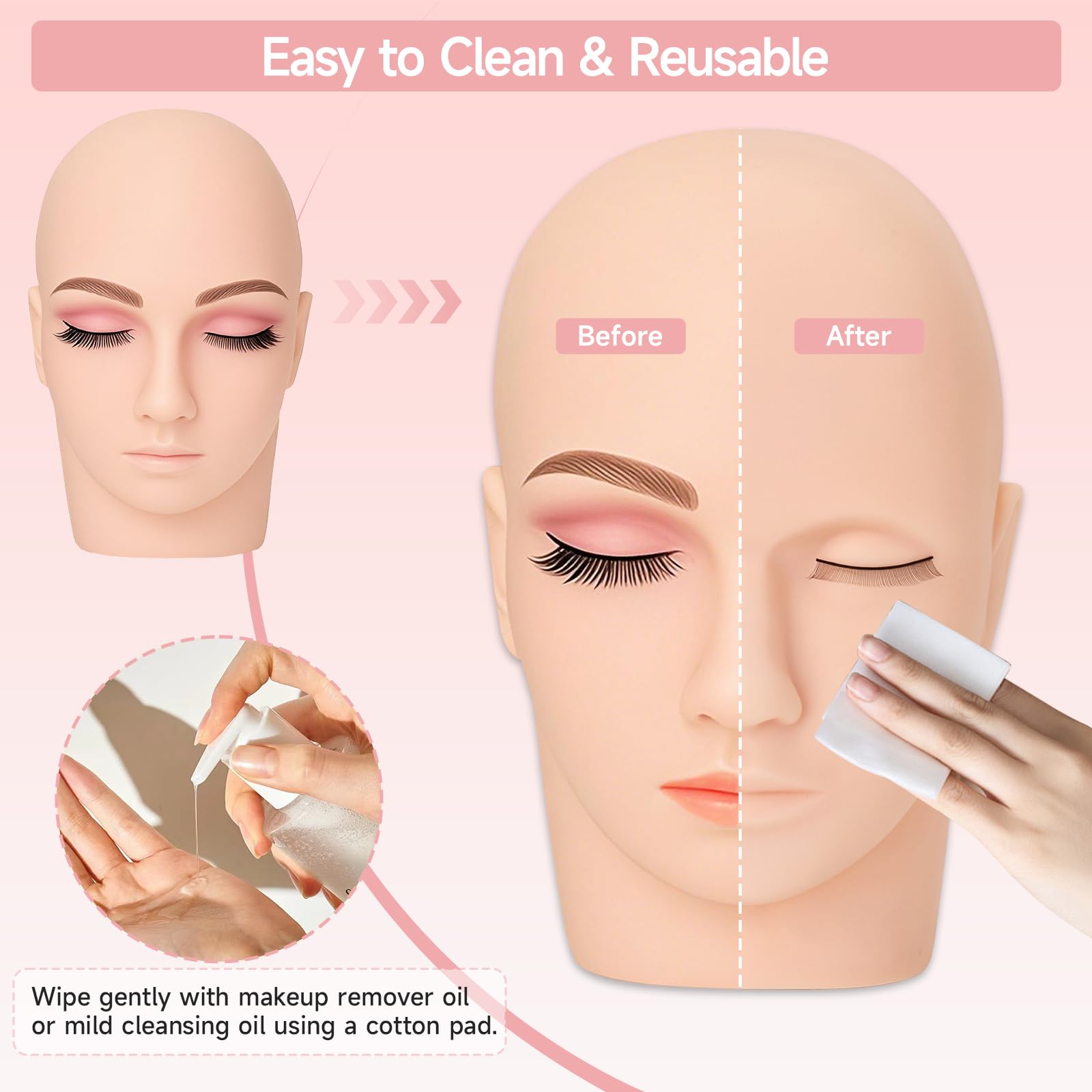 Yofuly Juego de cabeza de ejercicios de extensión de pestañas, maniquí profesional con pestañas postizas, pestañas y entrenamiento de maquillaje para principiantes — view 7