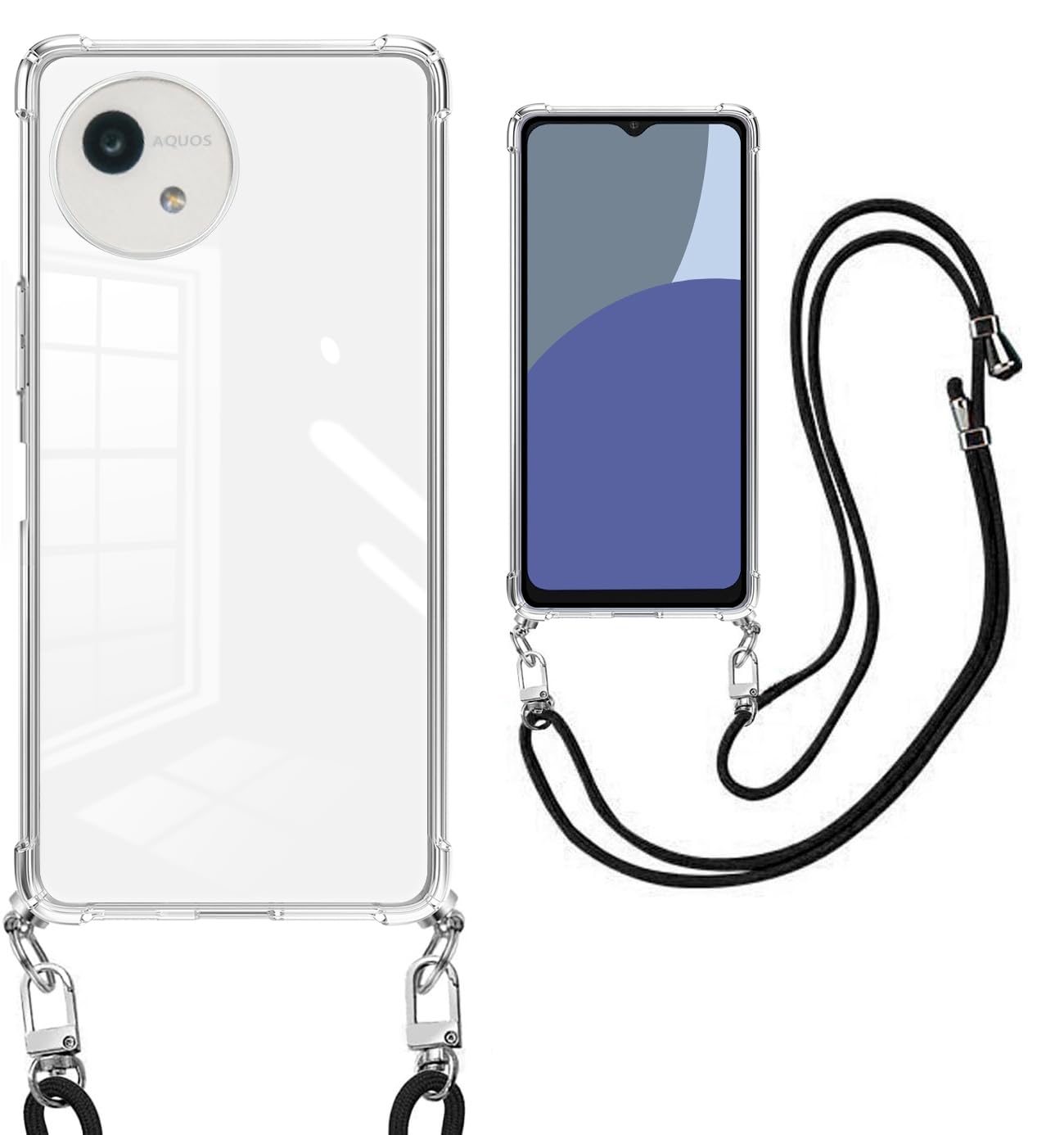 weiaoluo AQUOS Wish 4 ケース ショルダー 耐衝撃 クリア AQUOS SH-52E スマホケース tpu AQUOS Wish4 カバーバンパーアクオスウィッシュ4 ケース 肩掛け 首掛け 縄掛け 透明 ストラップ付き 斜めがけ 織りストラップ付き 調節可能なショルダー ネックレス 保護ソフト 韓国 薄型 軽量 衝撃吸収 レンズ保護（クリア)