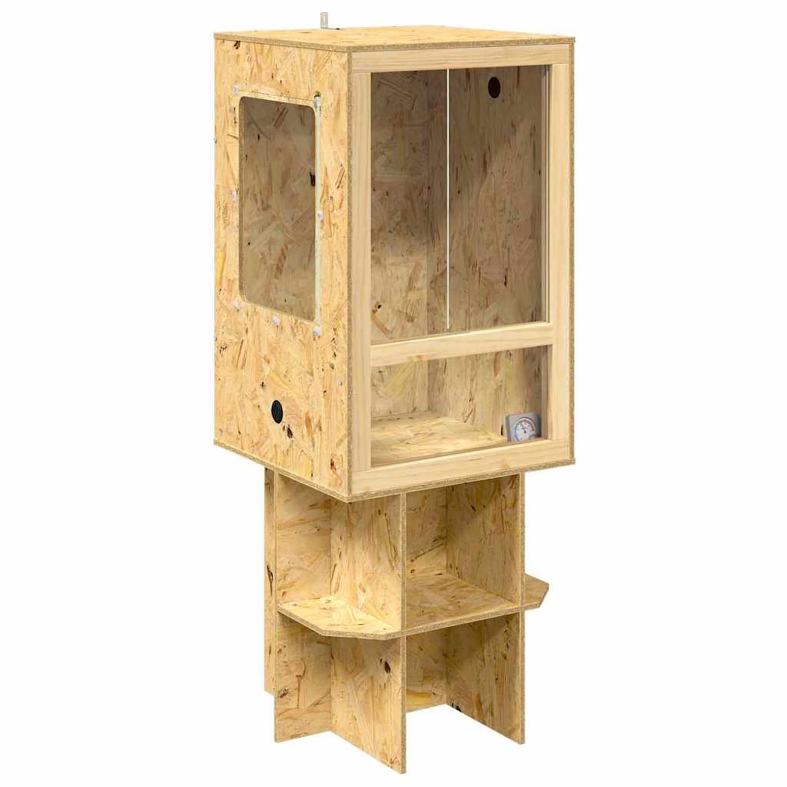 Terrario OSB Rustico per Rettili Roditori 50x50x130 cm Vetro Temperato Porte Scorrevoli con Termometro e Base