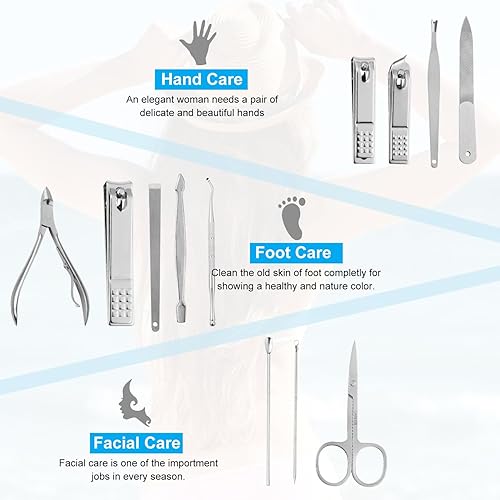 Miniatura 8 de Juego de manicura y pedicura - Kit de cortaúñas para uñas de los pies, kit de manicura profesional de pedicura, kit de cuidado de uñas con estuche