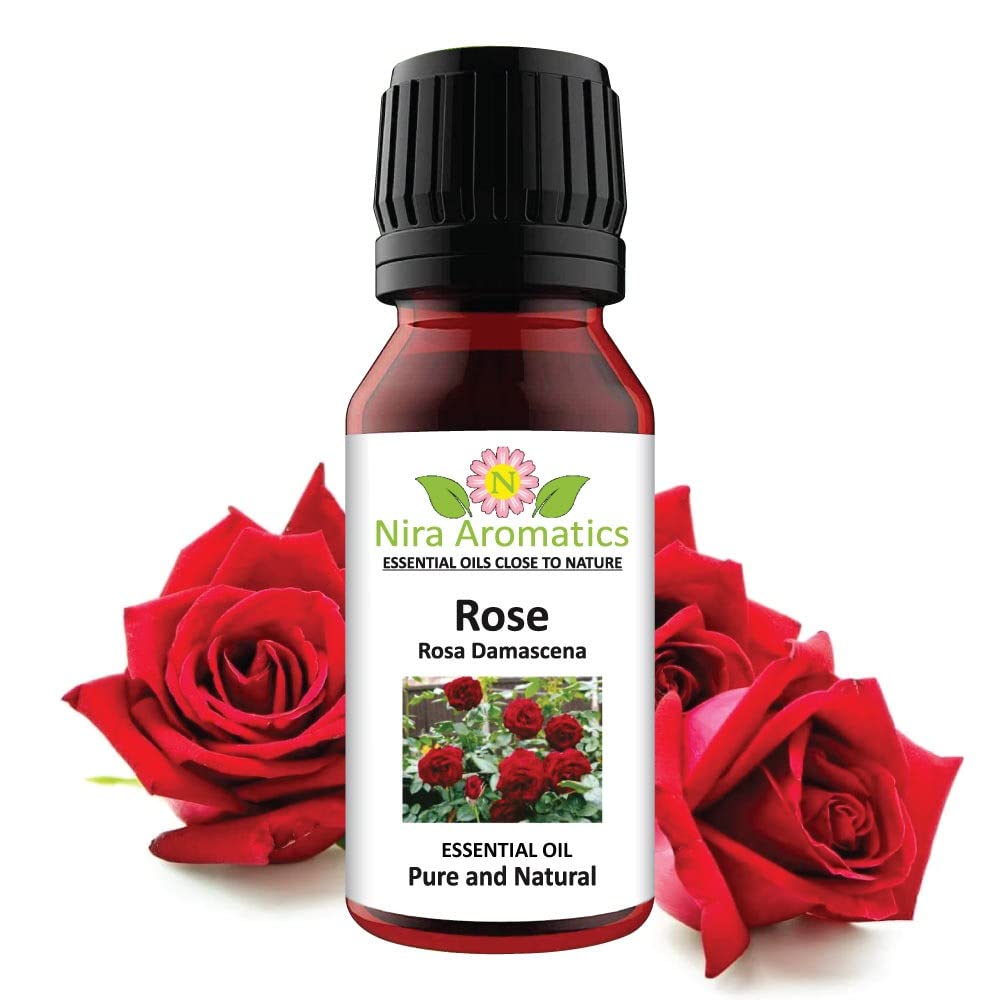 Nira Aromatics Rose Essential oil Pure and Natural and Steam Distilled Oil for Diffusers, Sprays, Candles, Making Soaps, Skin, Hair, and Aromatherapy (15 ML)