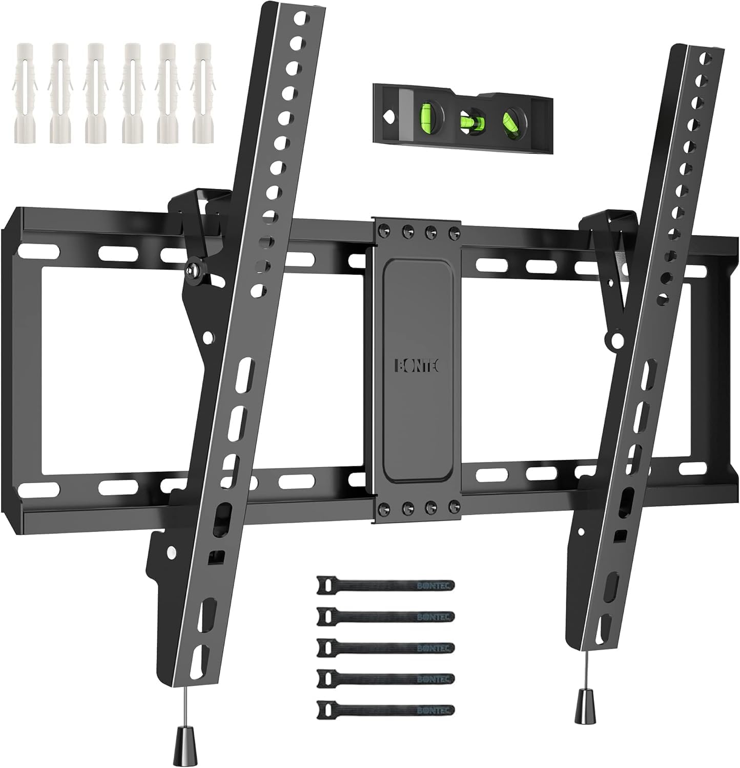 BONTEC TV Wall Bracket for Most 37-82 Inch LED LCD Plasma Flat Curved TVs, Tilt TV Wall Mount with Max. VESA 600x400mm, Up to 60kg, Bubble Level and Cable Ties included