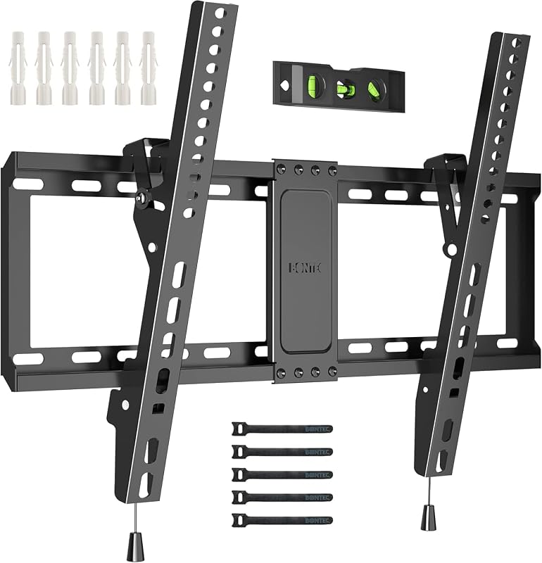BONTEC TV Wall Mount, 37-85 Inch, Supports up to 132lbs, Max VESA 600x400mm | Tilting TV Mount Bracket for LED LCD OLED Flat Curved Screens, Low Profile 1.5in Design, Fits 55 65 75 85 Inch