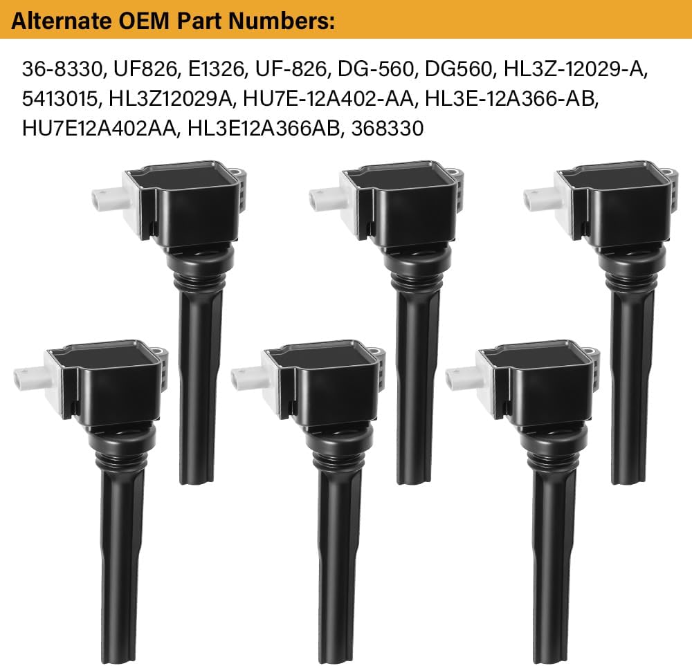Set of 6 UF826 Ignition Coil Pack With Iridium Spark Plugs Compatible with 2018-2022 Ford Expedition 2017-2020 Ford F150, 2017-2021 GT, 2018-2021 Lincoln Navigator 3.5L V6 for UF826 HL3Z12029A 368330