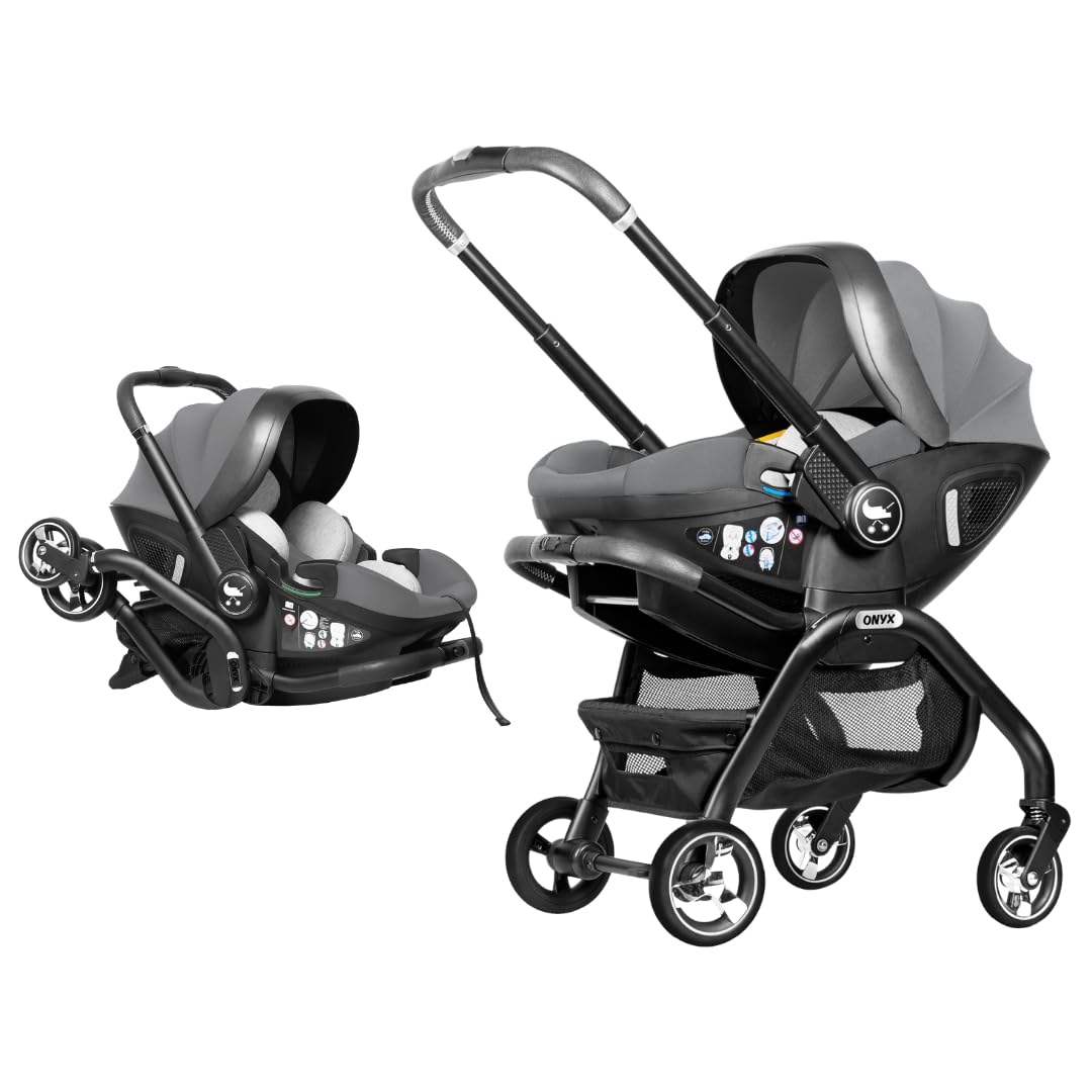 Merkür Bebe Onyx 2'si 1 Arada i-Size Oto Koltuğu ve Bebek Arabası Gri, saniyeler içinde dönüşüm, tekerlekli oto koltuğu, çift yönlü, 9.5 kg, 0-13 kg arası kullanım, hafif, kompakt