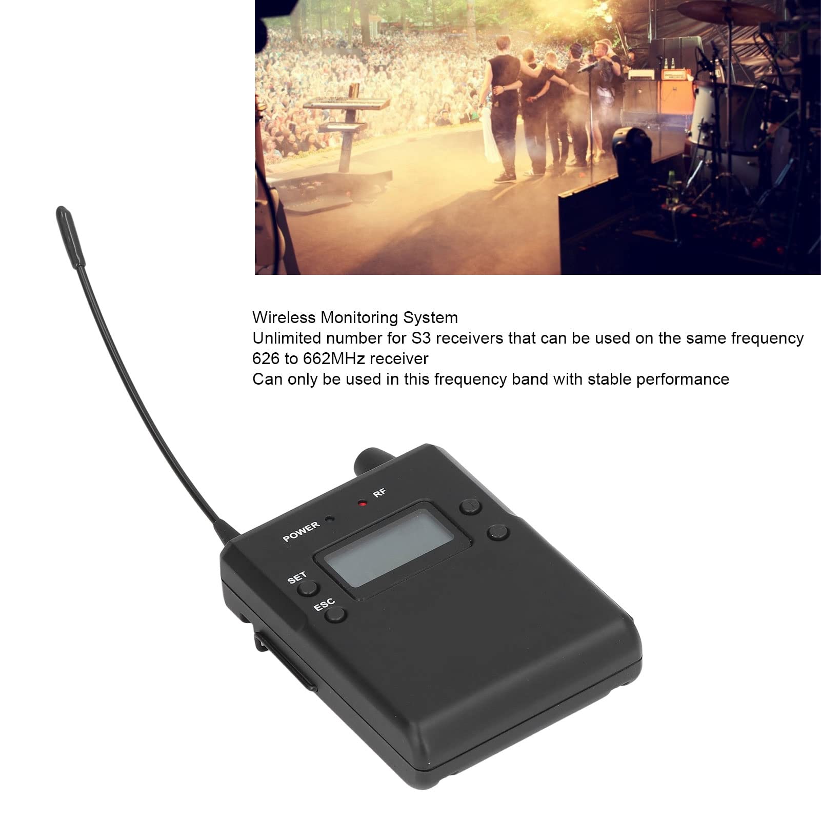 Récepteur de Système de Retour D'oreille Bodypack pour Écouteurs Sans Fil S3, 626 à 662MHz, Sortie Stéréo 3,5MM, Système de Retour D'oreille Sans Fil pour Les Spectacles Sur Scène, Groupe de Musique