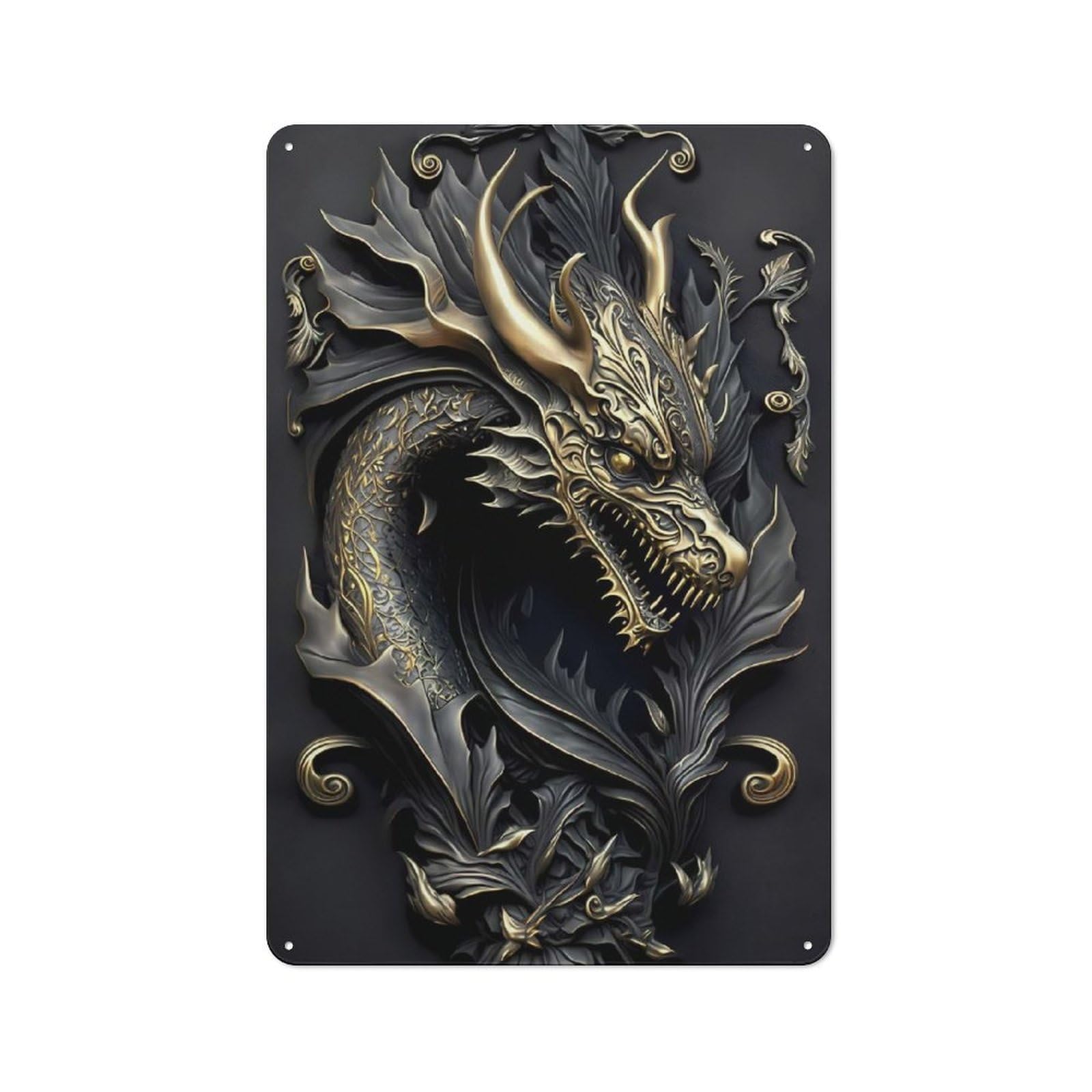 Junmoney Style-8 Vintage Tin Sign 30X20cm With Golden Dragon Dominion For Garage Or Workshop, For Metal Sign Collectors, For Cafés, Pubs And Restaurants