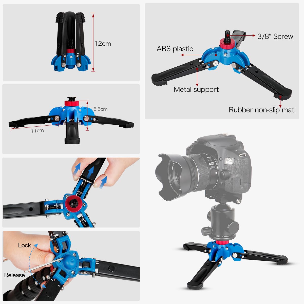 Koolehaoda K-288 Monopode avec Base de trépied Amovible, Alliage d'aluminium 5 Sections 50 cm-168 cm de Hauteur, Charge utile maximale de 5 kg pour la Photographie de Voyage avec Appareil Photo