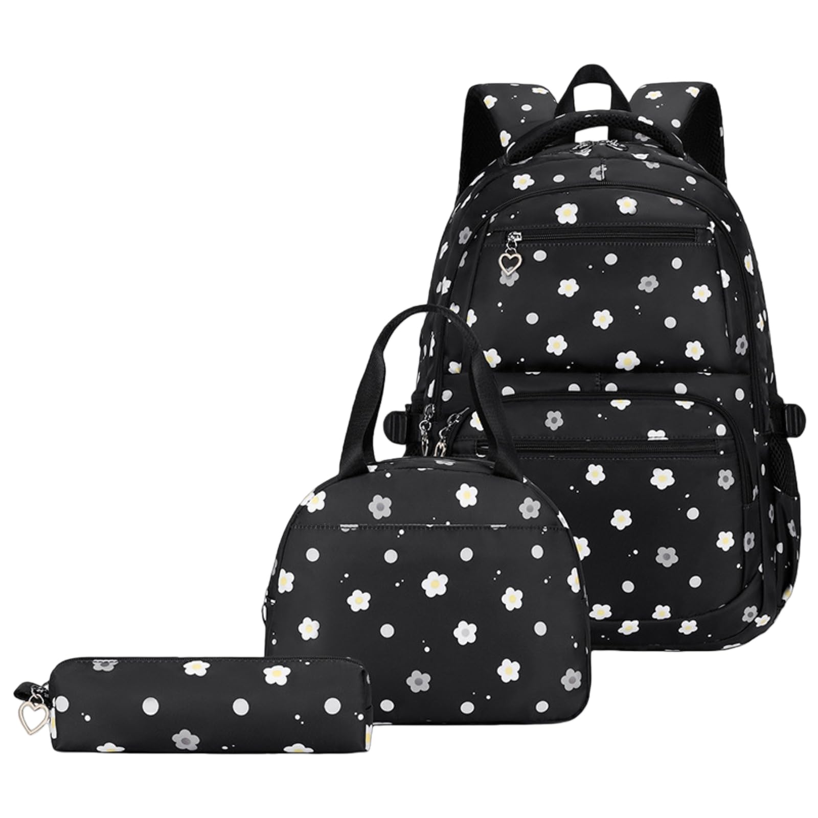 Zaino 3pcs Floral Stampa Set Borsa di Libro Scuola Impermeabile con Pranzo & Matita Caso Studenti-Purple