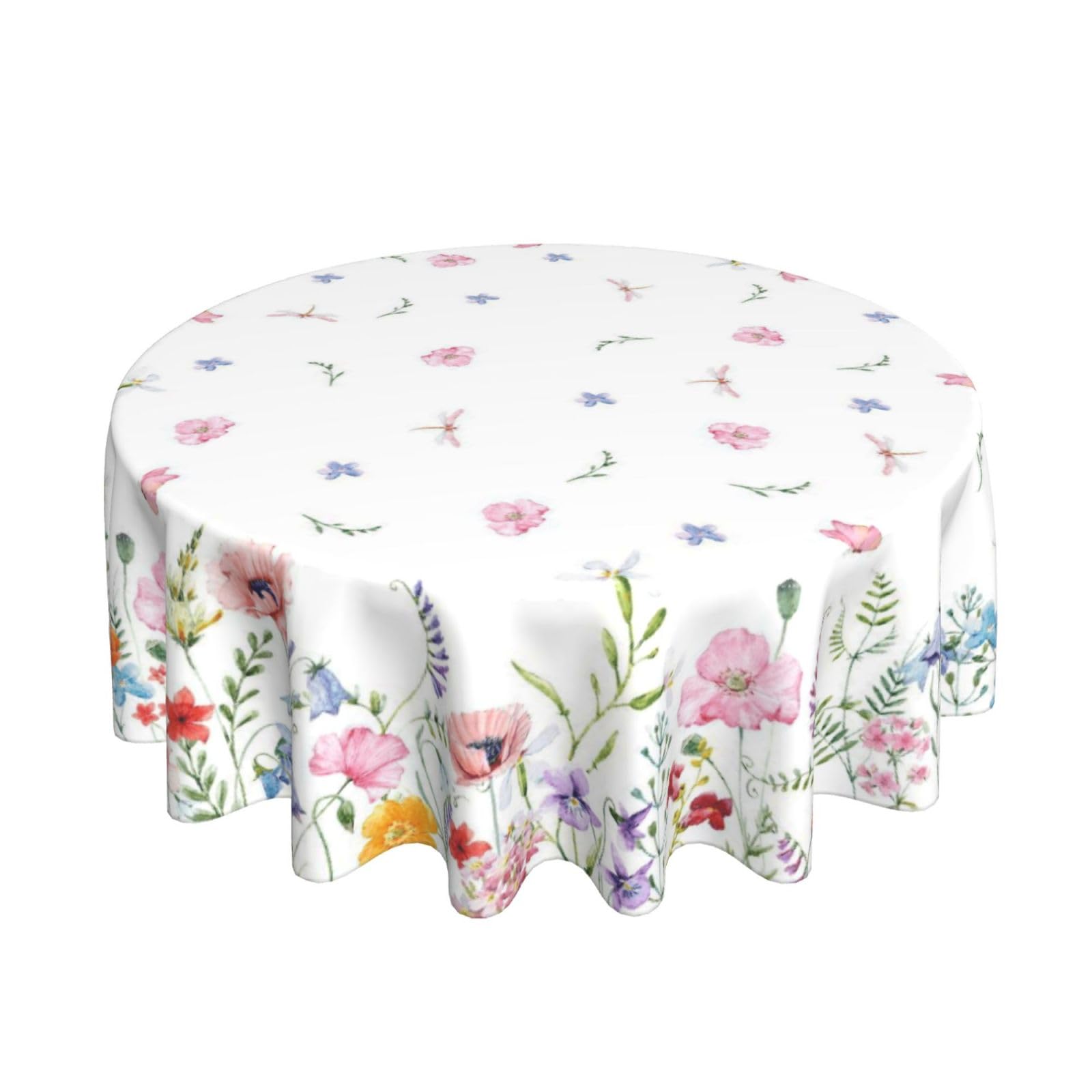 BYONEESS Spring Tablecloth 60 Inch Round Pink Floral Holiday Table Cloth Water-Resistant Spill-Proof Washable Fabric Table Cover for Kitchen Dining Party Picnic Indoor Outdoor