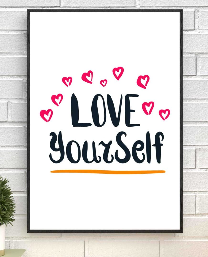 Handmade By Stukk White Love Yourself Motivational Inspirational Love Positive Quote Poster Wall(A5 - (148 X 210Mm) )