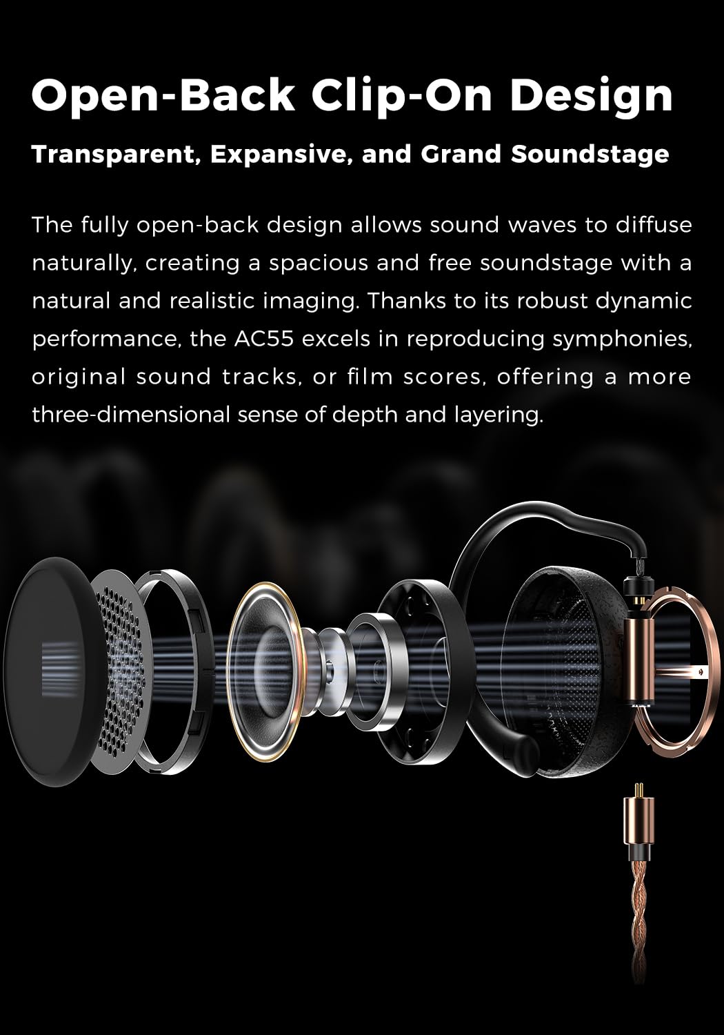 Aune AC55 Open-Back Clip-on Headphones, with 40mm W-Shaped Bio