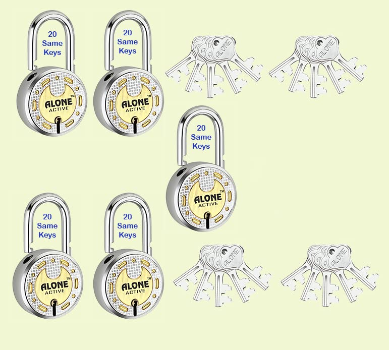 Alone Round 5 Padlock 65mm Brass Top 20 Same Keys | Hard Shackle Double Locking | Padlocks for Home Door gate Shop Shutter Grill, Finishing Dust & Rust Free (20 Same Keys 65mm Brass Top Pack of 5) (B0C6ZX94NM) Amazon Price History, Amazon Price Tracker