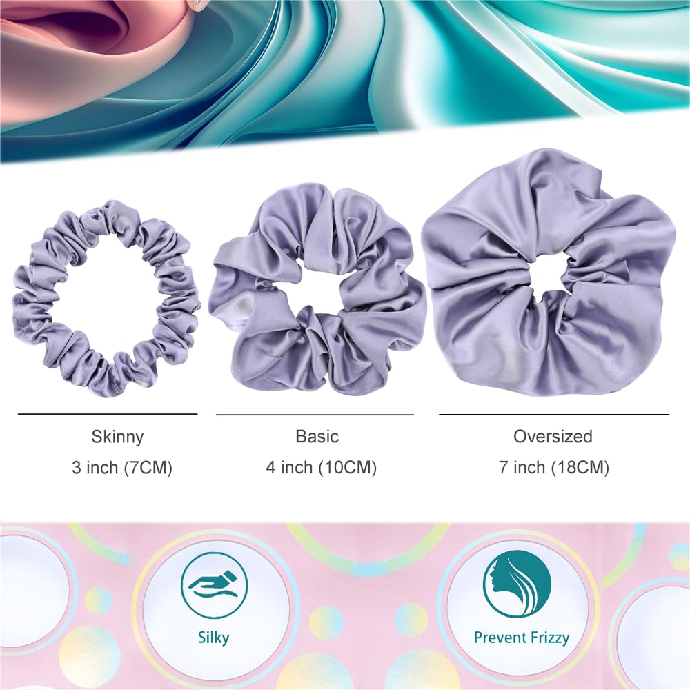 Pack of 12 Premium Satin Silk Scrunchies Hair Ties for All Hair Type Women Girls Ponytail Holder Elastic Hair Bands Scrunchy Accessories (Mix 3 Sizes Silver) - Image 2