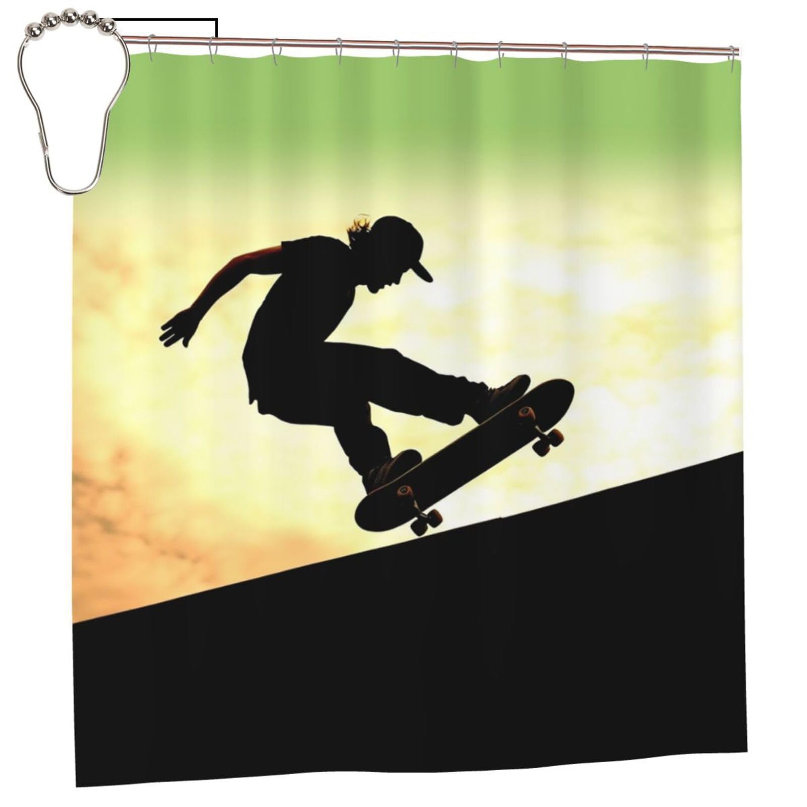 FodPand Skateboard Shower Curtain 70"x70" Waterproof Long Bathroom Curtain Heavy Duty Thick Cloth Bath Curtain Set with Hooks, Modern Abstract Art Pattern Bathroom Shower Curtains