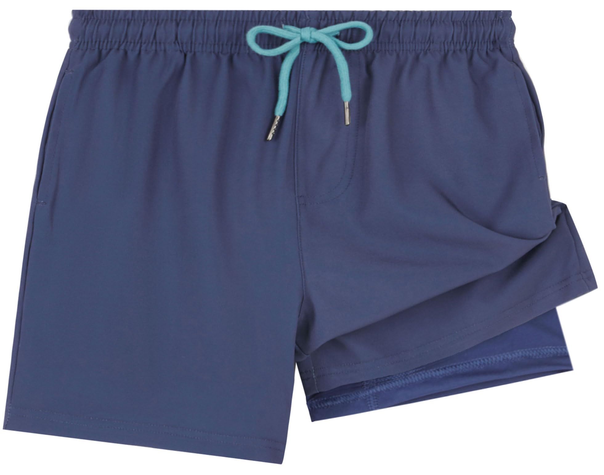 UMELOK Boys Swim Trunks with Compression Liner Toddler Stretch Swim Shorts Boxer Brief 2 in 1 Quick Dry Swimming Trunks Beach Shorts Navy Blue 8