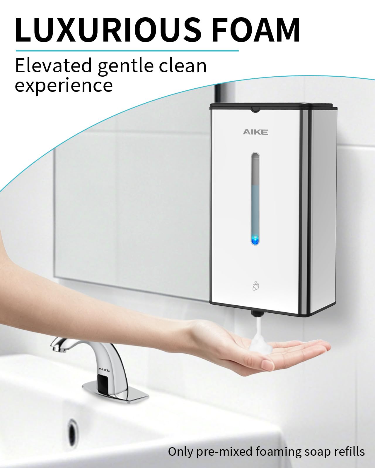 AIKE Automatischer Schaumseifenspender, Wandmontage Für Den Gewerblichen Gebrauch, 1000ML Edelstahl Für Schaumhandseife, AK1207FA