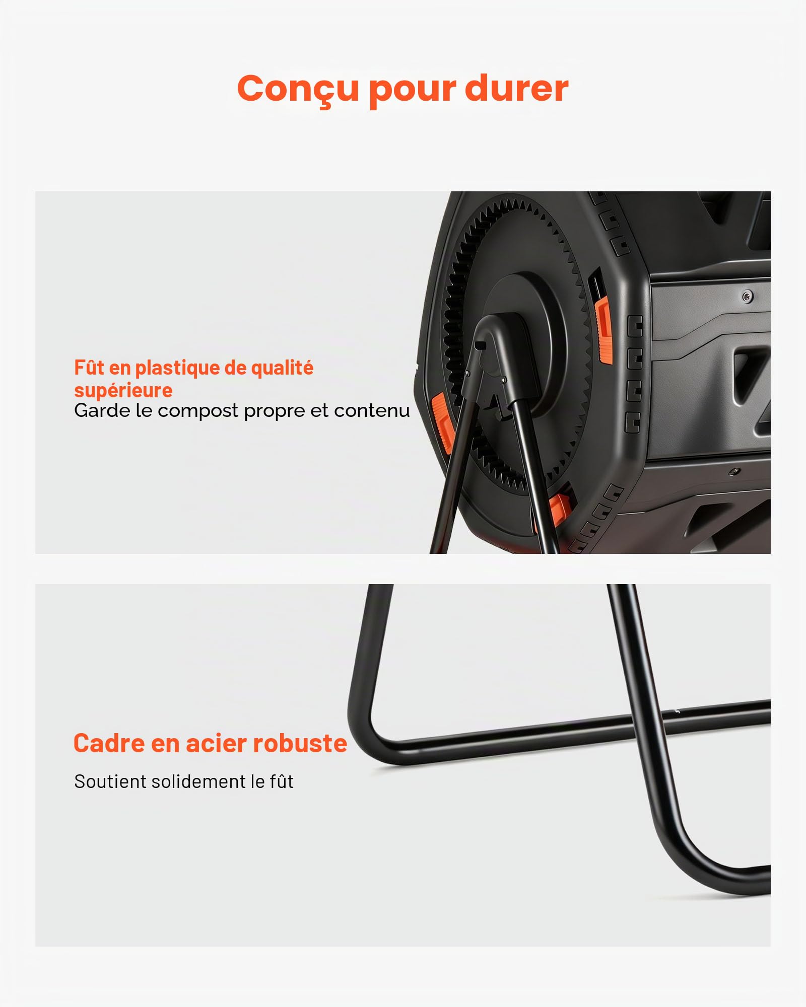 VEVOR Composteur de Jardin Rotatif, Bac à Compost Capacité 200 L à Double Chambre, pour Compostage des Déchets Cuisine Jardinier Extérieur, en PP, avec 2 Portes Coulissantes et Système d'Aération