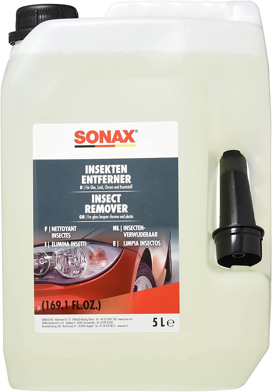 SONAX InsektenEntferner (5.5 Liter) zur Entfernung von Insektenresten auf Glas-, Lack-, Chrom- und Kunststoffoberflächen
