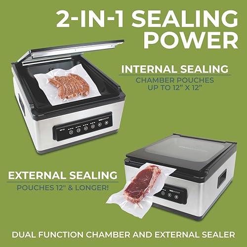 Miniatura 5 de VacMaster Sellador al vacío de cámara VP195, cámara de doble función y sellado externo, barra de sellado de 12 pulgadas, acero inoxidable