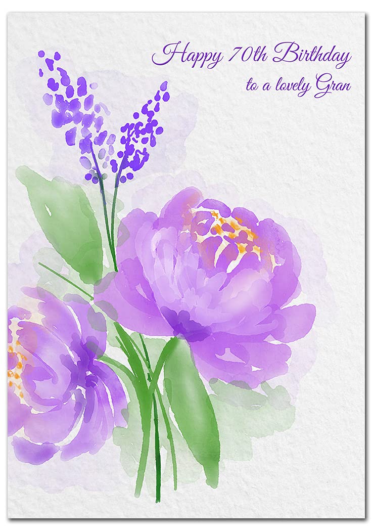 Extra Large Gran 70th Birthday Card - XL Big thick A4 size - Special Age Year Greeting Her Women Female - Beautiful Art Modern Watercolour Flower - Nice Huge Happy Wishes UK Eco-Friendly