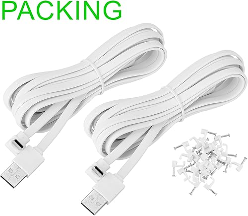 Miniatura 6 de Uogw Paquete de 2 cables de carga de alimentación de 10 pies compatibles con WYZE Battery Cam Pro, cable de carga USB a 90 grados tipo C para WYZE