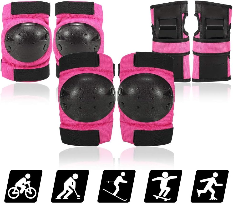 Protective Gear Set 6 in 1 Knee Elbow Pads Wrist Guards Multi Sports Safety Protection Pads for KidsScooter Skating Cycling