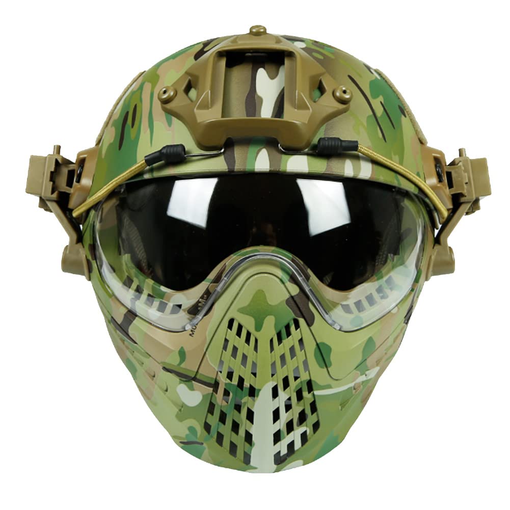 BORDSTRACT Camouflage Tactics Helmet with Full Face Shield, Jungle Camo