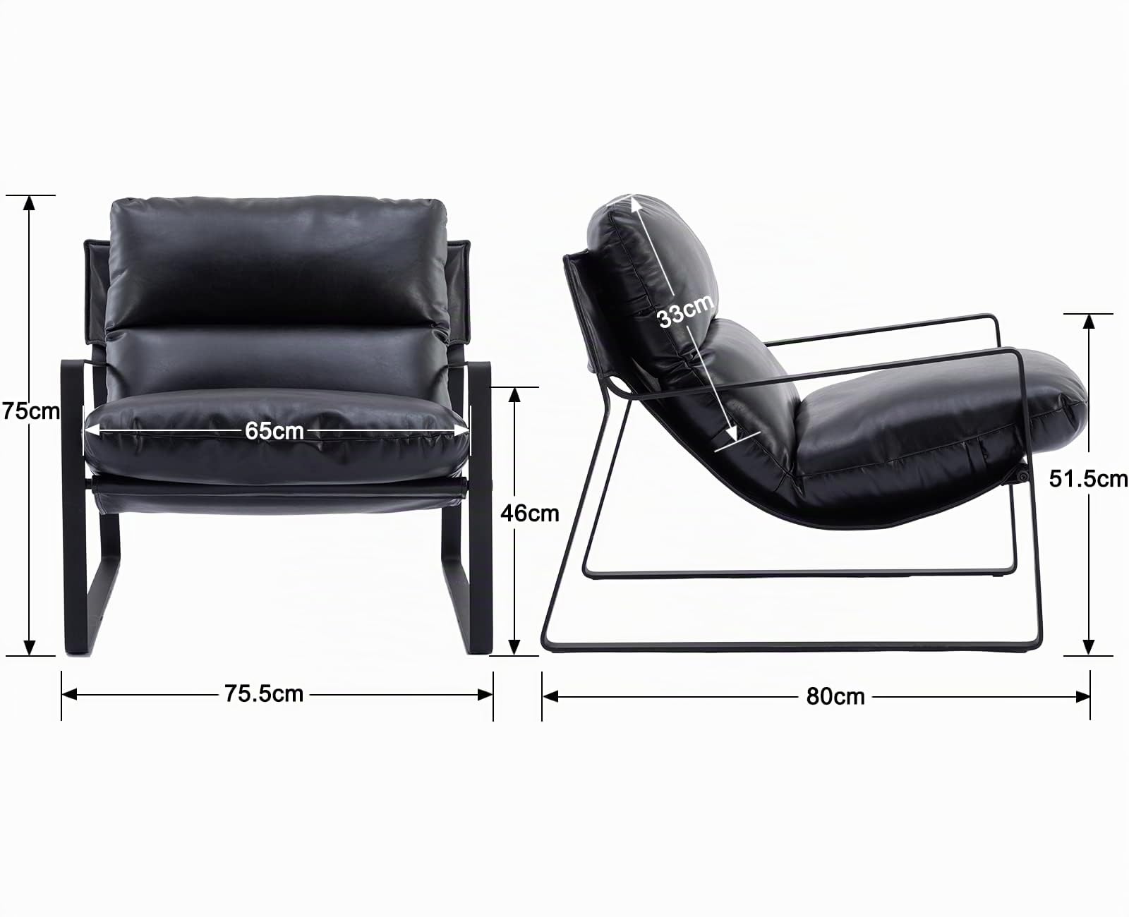 Ya-Home Sillon Individual Moderno Silla Ocio de Salón con Patas Negras,Silla Relax de PU Cuero con Brazos Butaca de Lectura Sencillo para Hogar/Apartamento,Negro