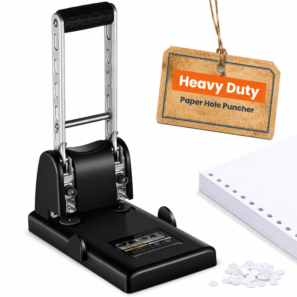 Perforatrice resistente a 2 fori da 6 mm, perforatrice per carta A4 con 2 lame sostituibili, capacità di perforazione di 100 fogli, spaziatura tra i fori di 80 mm, per ufficio, tipografie, scuola
