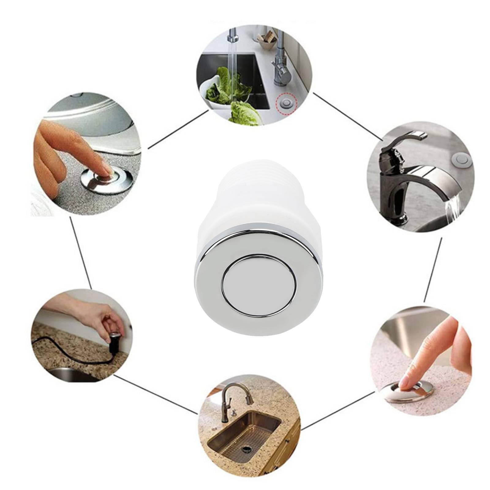Air Pressure Bath Switch – Garbage Disposal Push Button & Tub Spa Massage Air Switch, White 32mm, Bright Chrome Finish, Waterproof