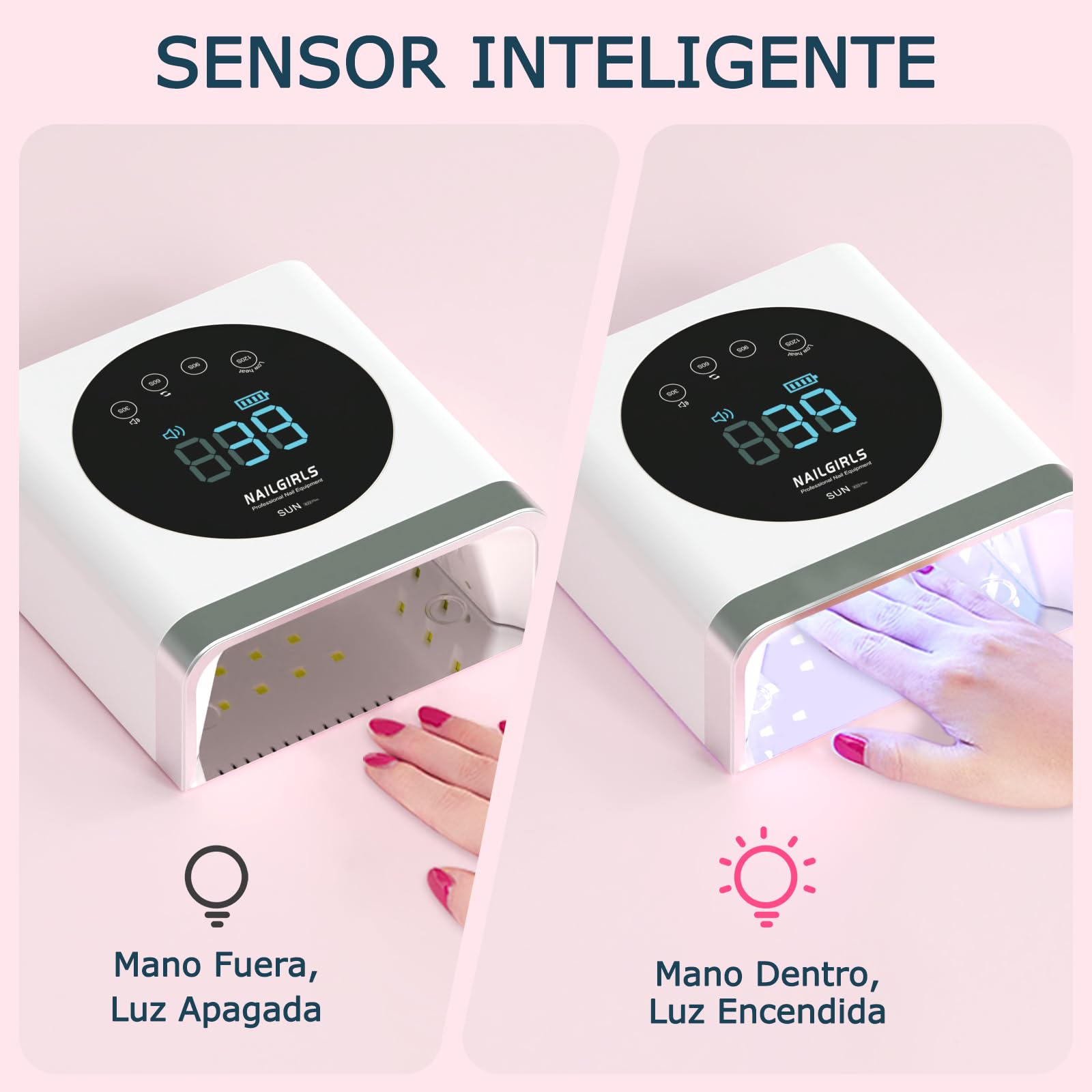 NAILGIRLS Lámpara LED UV recargable, secador de uñas inalámbrico de 150 W para gel y esmalte regular, secador LED de gel de curado de esmalte de uñas con 4 ajustes de temporizador, sensor automático
