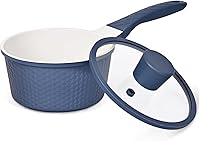 sizzpizz 1.5QT Nonstick Granite Saucepan with Lid - PTFE & PFOA Free, Dishwasher Safe Small Pot for Sauce, Pasta, Milk
